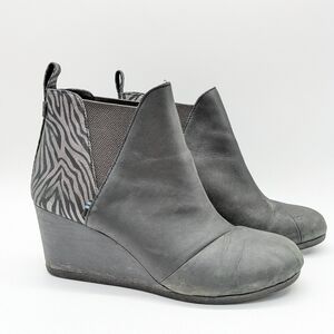 Toms black grey zebra Kelsey wedge heel ankle boot 8